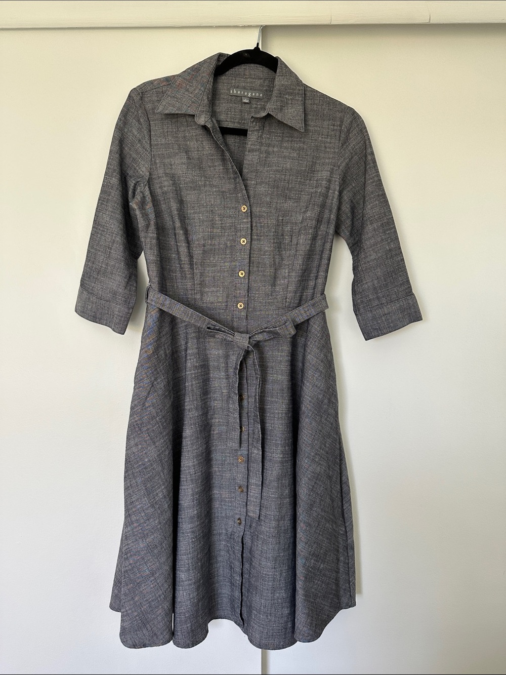 Tailored Grey Midi Shirt Dress with Tie Waist